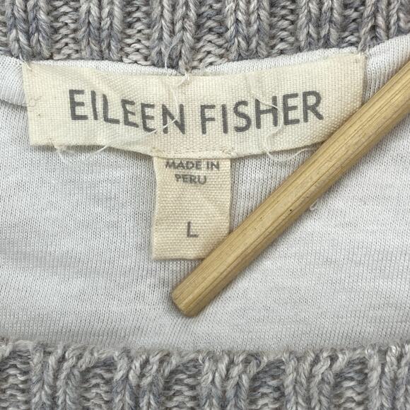 EILEEN FISHER Sweater L Organic Cotton Striped Jersey Lined Hi-Low Pullover Gray - Picture 5 of 14